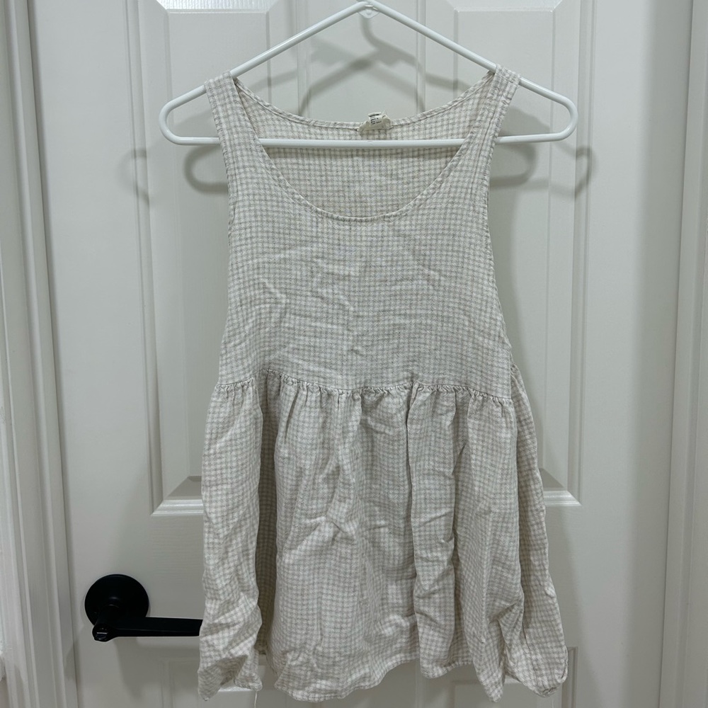 Babydoll Peplum Beige Picnic Patterned Top